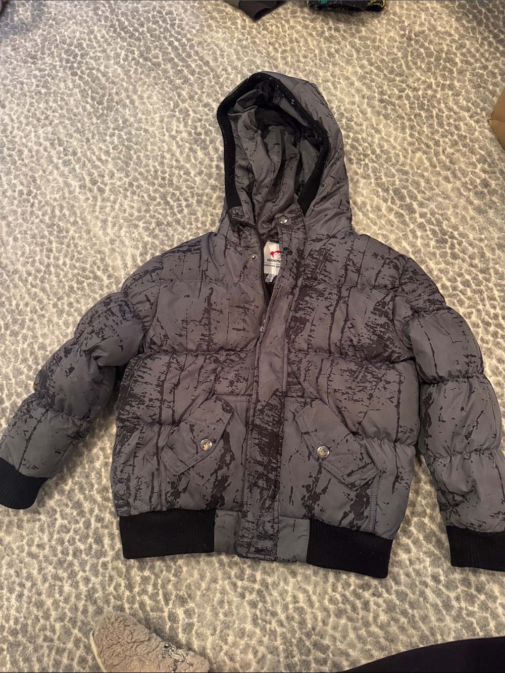 Appaman Kids Hooded Puffer Jacket in Charcoal Gray size 6